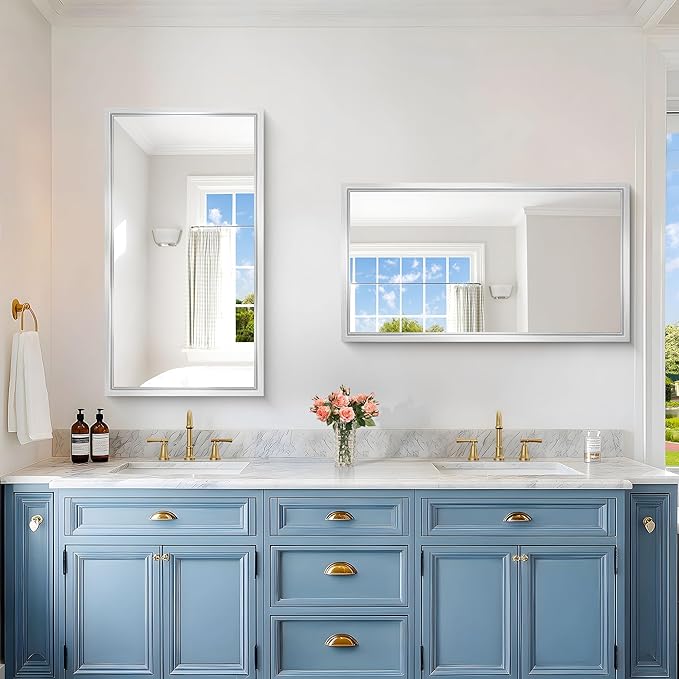 20x36 Silver Bathroom Mirror, Brushed Silver Rectangular Mirror - Image 3
