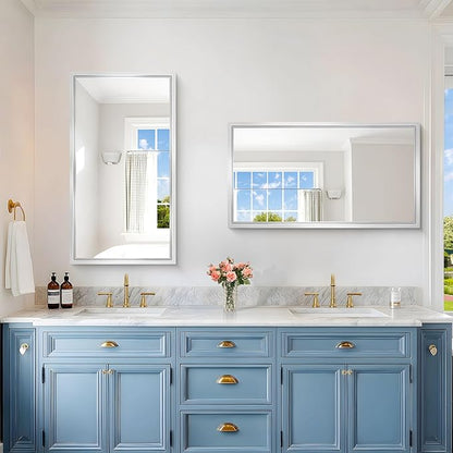 20x36 Silver Bathroom Mirror, Brushed Silver Rectangular Mirror - Image 3