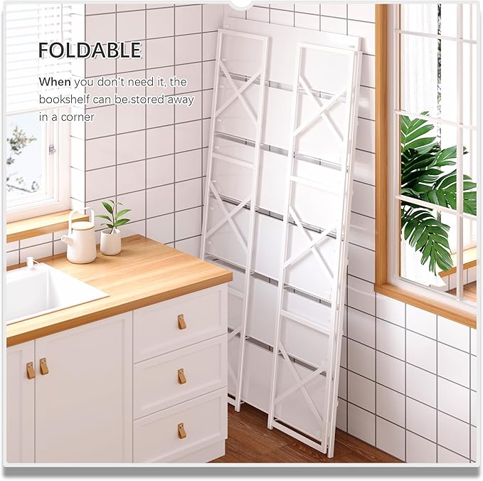 4NM Extra Wide 6 Tiers No Assembly Book Shelves, 61.8" H Folding Bookshelf - Image 4
