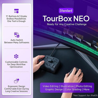 TourBox NEO - Customizable Editing Controller, Video Photo Color Grading Speed - Image 3