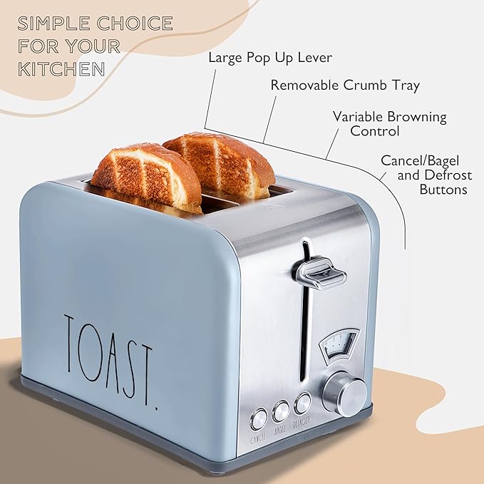 Rae Dunn Toaster, Stainless Steel 2 Slice Square Toaster, Wide Slot - Image 3