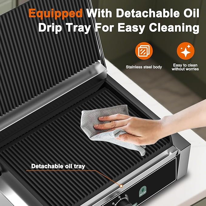 Commercial Panini Grill, 1700W Electric Sandwich Panini Maker, Stainless Steel - Image 7