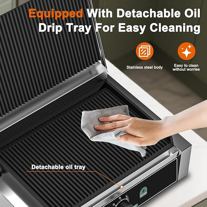 Commercial Panini Grill, 1700W Electric Sandwich Panini Maker, Stainless Steel - Image 7