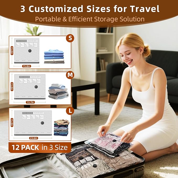 VACKFOX 12 Pack Vacuum Bags for Travel - Image 2