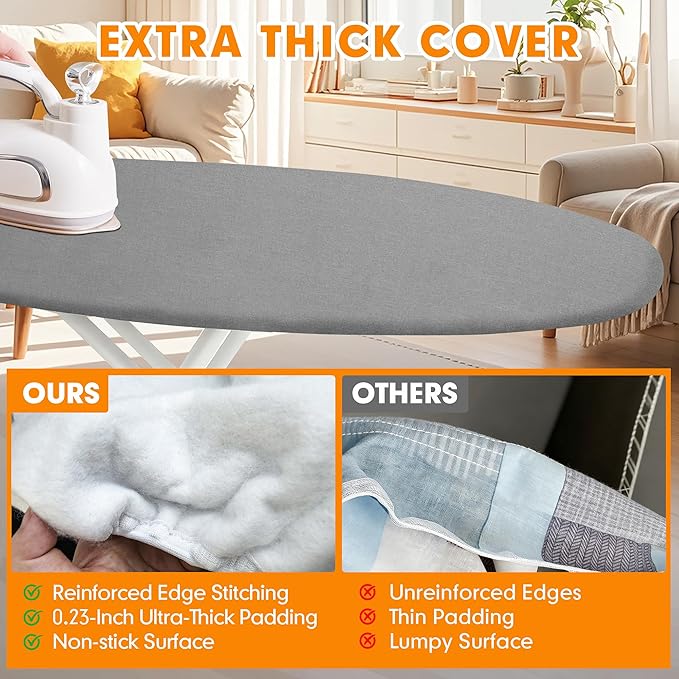 Ironing Board Cover and Pad, 18x49 Extra Wide Thick Iron Padding, Scorch & - Image 3