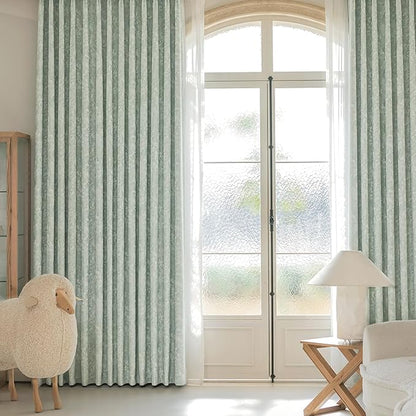 Beauoop Green Floral Jacquard Blackout Curtains 90 Inches Long 2 Panels - Image 9