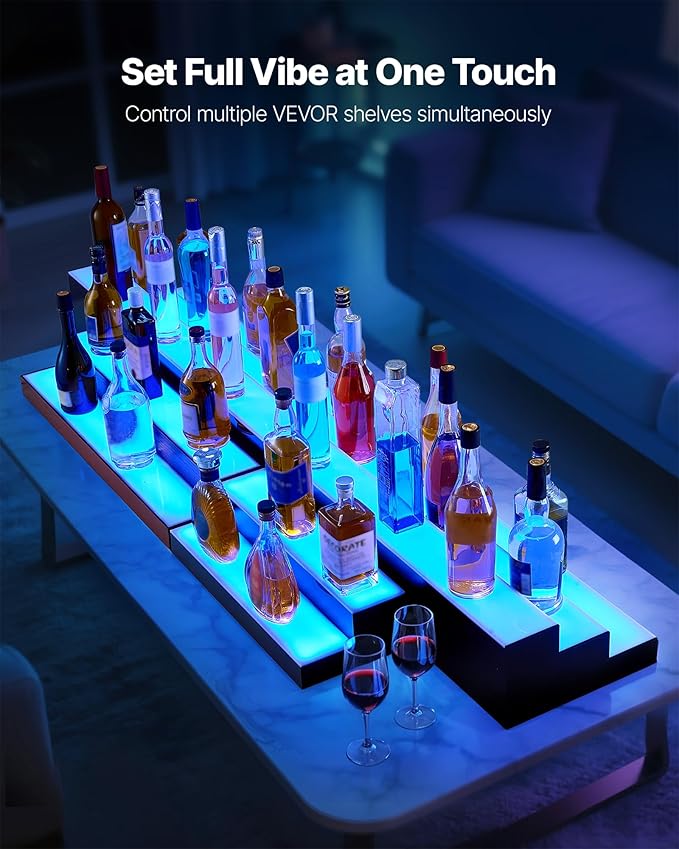 VEVOR LED Lighted Liquor Bottle Display, 3 Tier 70 Inch, Illuminated Home Bar - Image 6