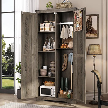 Tall Storage Cabinet with Adjustable Shelves, Farmhouse Pantry Organize with 2 - Image 4