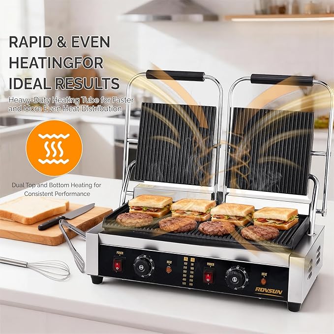 Bonnlo 813 Commercial Sandwich Make, 3600W Stainless Steel Countertop Panini - Image 2