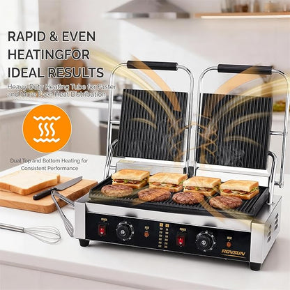 Bonnlo 813 Commercial Sandwich Make, 3600W Stainless Steel Countertop Panini - Image 2