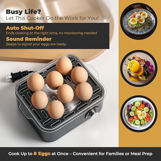 Annie & Mia Design Electric Egg Cooker, Stainless Steel 8 Egg Capacity egg - Image 3