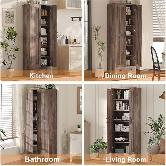 70" Tall Storage Cabinets, Large Wood Storage Pantry Cabinet - Image 6