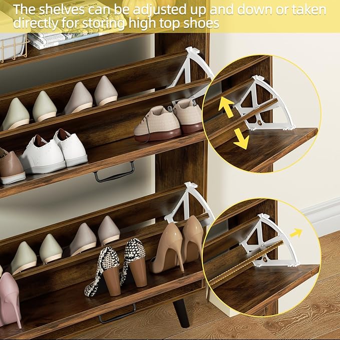 EOYUTLLY Shoe Cabinet with Bench, Entryway Shoe Organizer with 2 Flip Drawers & - Image 5