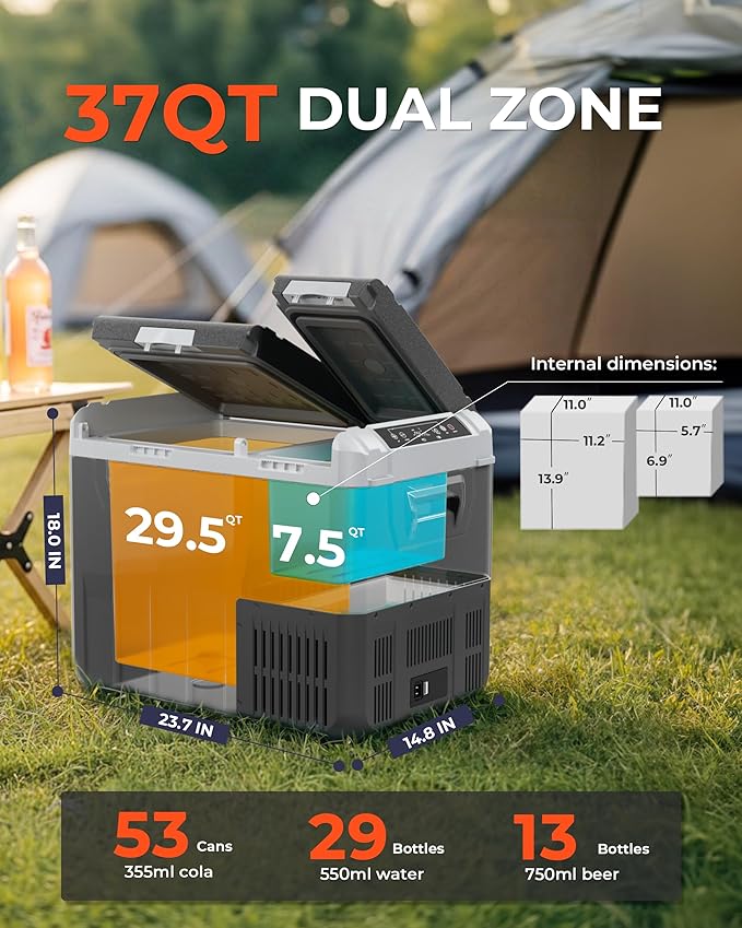 12 Volt Car Refrigerator, 37QT Electric Cooler, Dual Zone Portable Freezer - Image 2