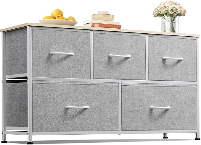WLIVE Dresser for Bedroom with 5 Drawers, Wide Chest of Drawers, Fabric Dresser by WLIVE