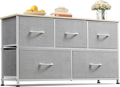 WLIVE Dresser for Bedroom with 5 Drawers, Wide Chest of Drawers, Fabric Dresser by WLIVE