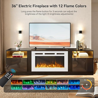 YISUFO 70" TV Stand with 36" Electric Fireplace, Large Modern Media - Image 2