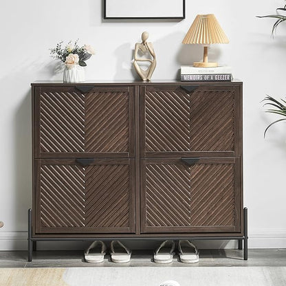 Shoe Cabinet Storage with 4 Flip Drawers, Narrow Hidden Shoes Organizer Cabinet - Image 5