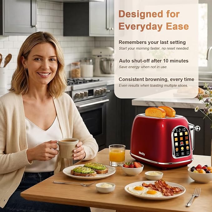 Mecity Toaster 2 Slice, Touch Screen Wide Slot Retro Toaster - Image 5
