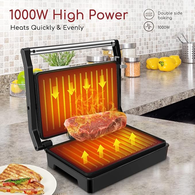 Panini Press Sandwich Maker, Aigostar 1000W Sandwich Press Grill - Image 8