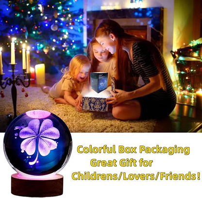 Conalisk 3D Four-Leaf Clover Crystal Ball Lamp, Lifelike 3D LED Clover Night - Image 4