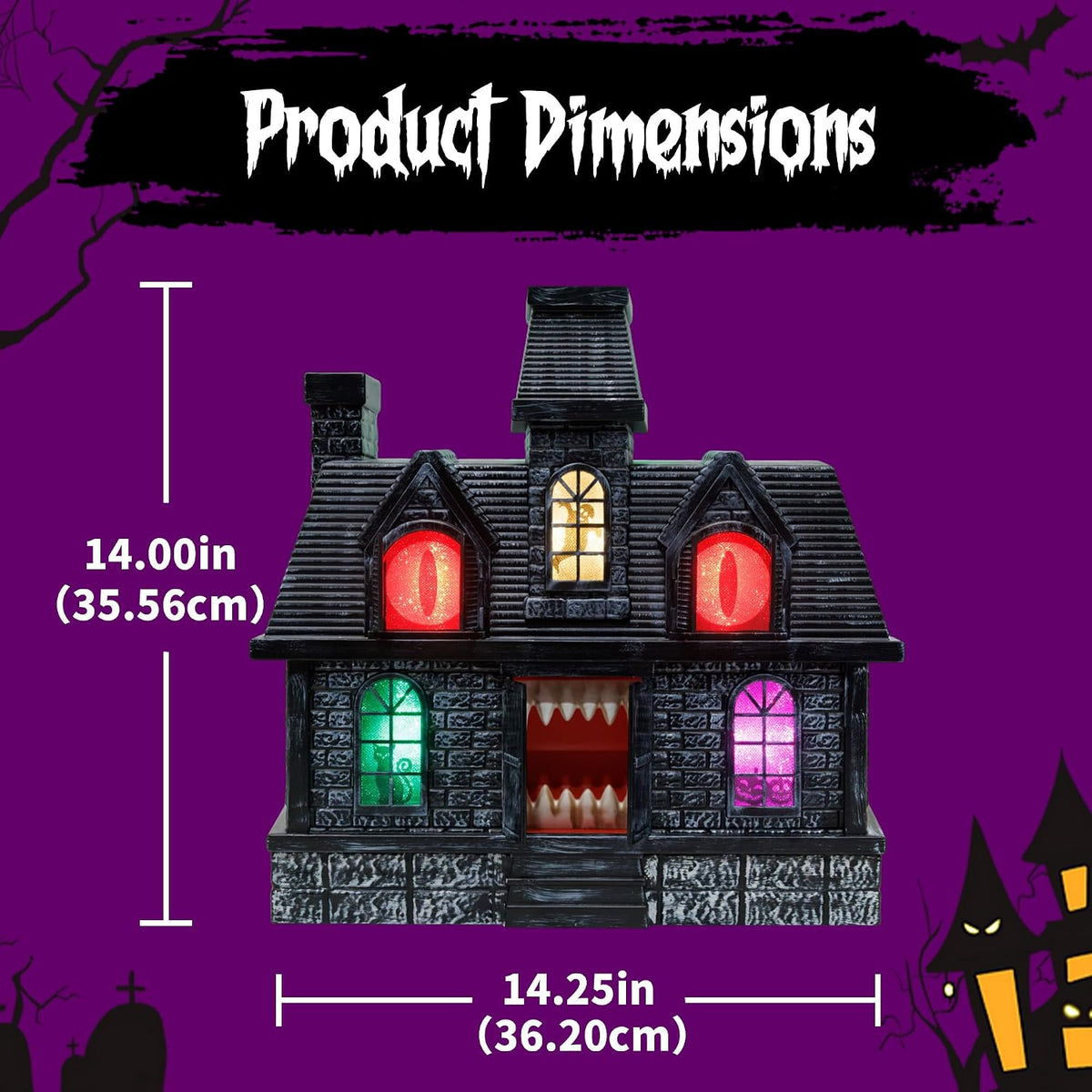14" Halloween Projection Haunted House Decor, Colorful Lights