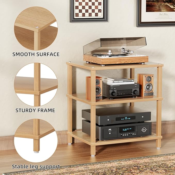 LELELINKY 3-Tier AV Media Player Stand Set of 2, Natural Stereo Cabinet - Image 4