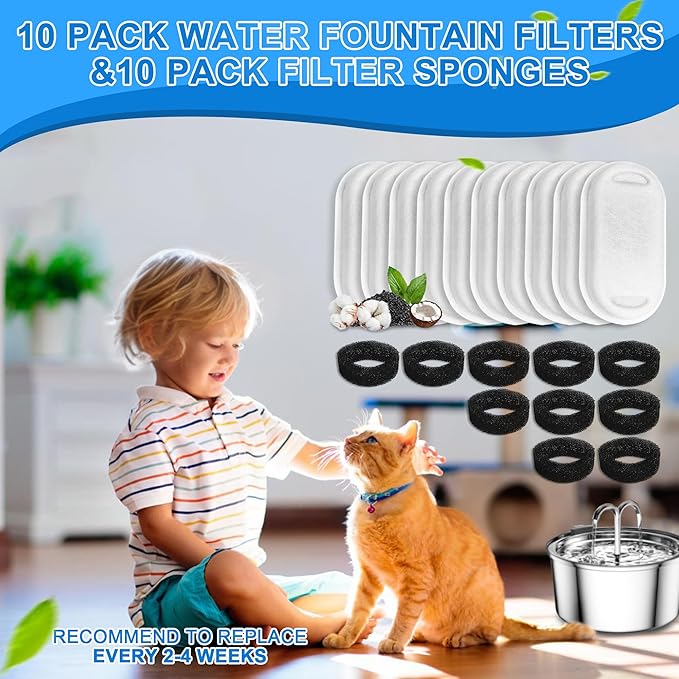 Cat Water Fountain Filters, Dog Water Fountain Filters（10 Filters& 10 Sponges) - Image 5