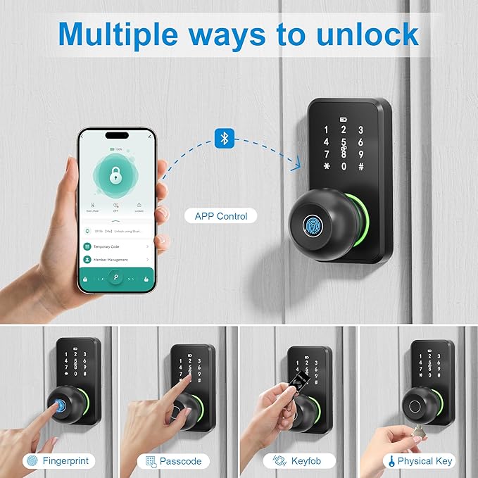 Smart Door Lock with Knob, LinkThai Keyless Entry Fingerprint Lock with - Image 3