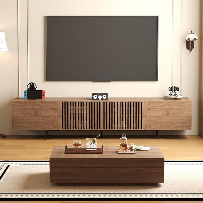 NessCarsti Mid-Century Modern TV Stand & Expandable Coffee Table Set, Walnut - Image 5