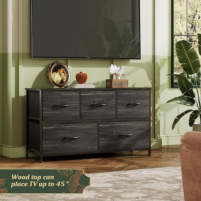 WLIVE Dresser for Bedroom with 5 Drawers, Wide Chest of Drawers, Fabric Dresser - Image 4