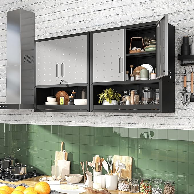 Metal Wall Cabinets with Doors and Shelves Black and Gray Garage Cabinets Wall - Image 6