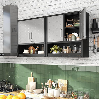 Metal Wall Cabinets with Doors and Shelves Black and Gray Garage Cabinets Wall - Image 6