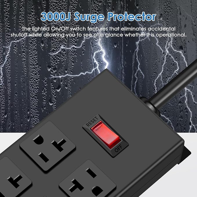 JUNNUJ Heavy Duty 20 Amp Power Strip, Garage 6 Outlets Metal 12 Gauge Surge - Image 3