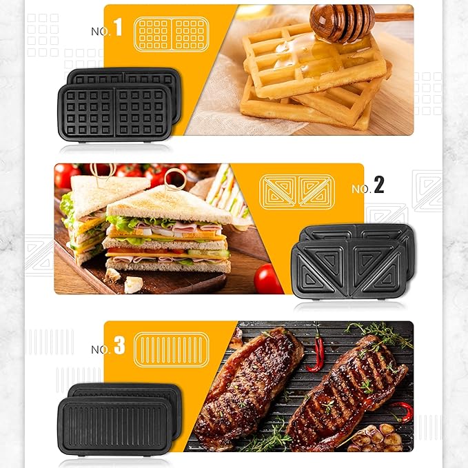 3-in-1 Belgian Waffle Maker 1200W, Breakfast Sandwich Maker & Waffle Iron - Image 2