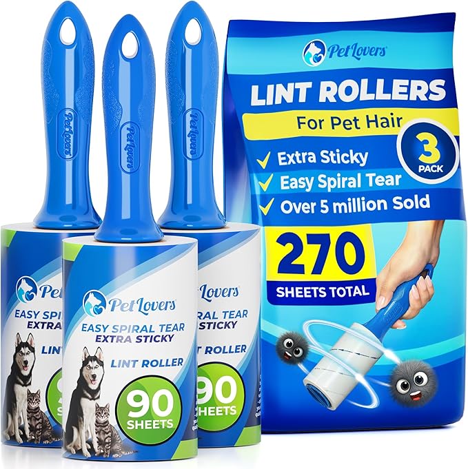 PetLovers Extra Sticky Lint Roller Value Set 270 Sheets by PetLovers