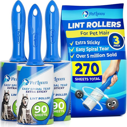 PetLovers Extra Sticky Lint Roller Value Set 270 Sheets by PetLovers