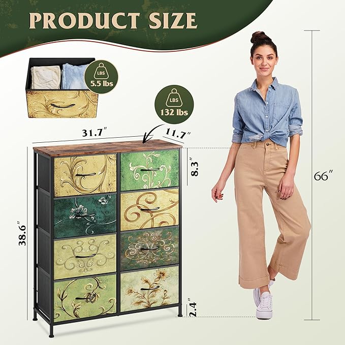 WLIVE Tall Fabric Dresser with 8 Drawers, Storage Tower with Fabric Bins - Image 3