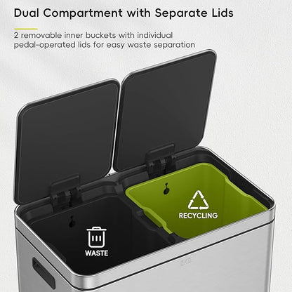 EKO Edison Dual Trash Can for Recycling and Trash, 8+8 Gallons Kitchen Garbage - Image 4