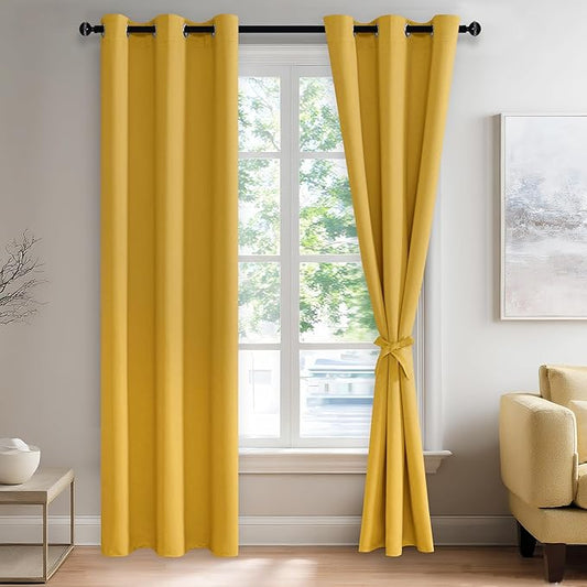 JIUZHEN Blackout Curtains with Tiebacks by JIUZHEN