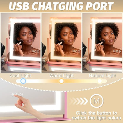 FENNIO Vanity Mirror with Lights 22''x18'' Makeup Mirror with Lights, Lighted - Image 2