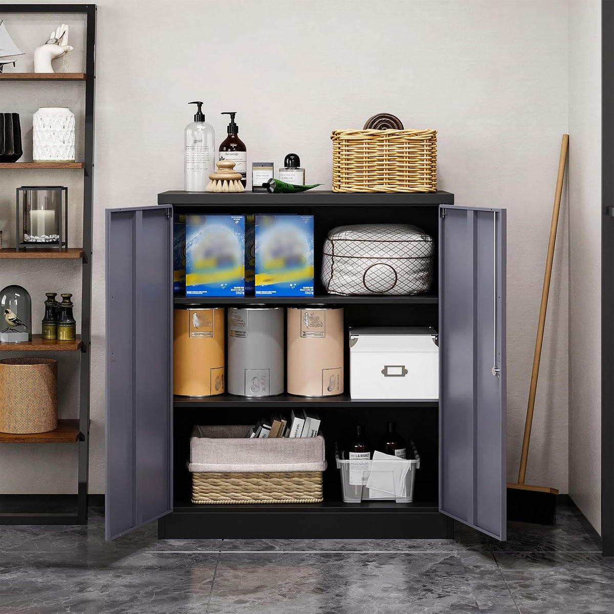 MIIIKO Lockable Storage Cabinet with Lock, Small Metal Garage Storage Cabinet...