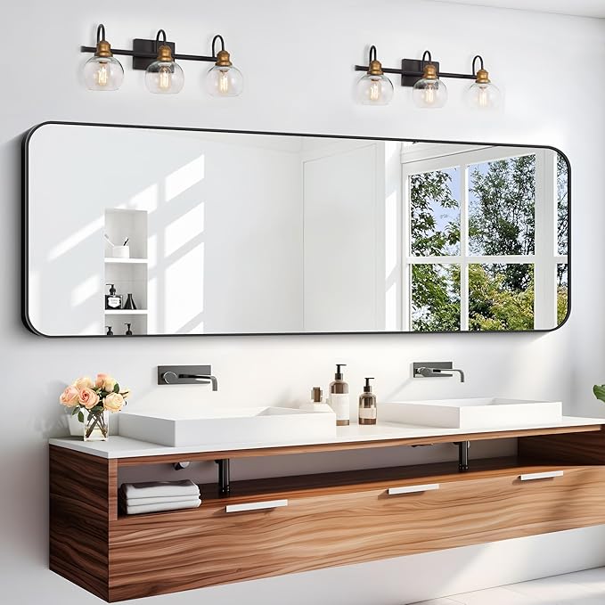 60" x 20"Bathroom Mirror, Matte Black Wall Mirror by DESBING
