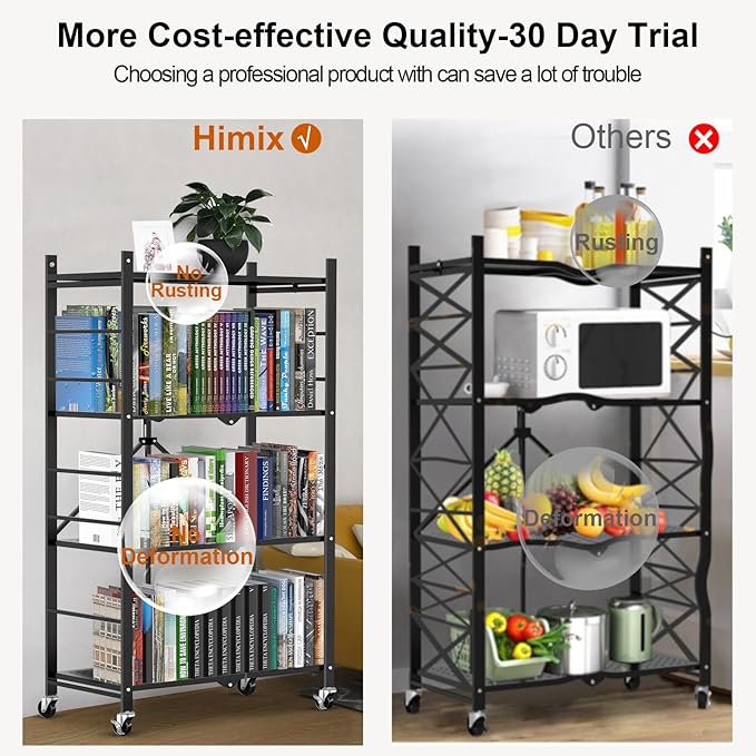 Himix Storage Shelves with 20 Hooks, 4-Tier Foldable Shelves - Image 7