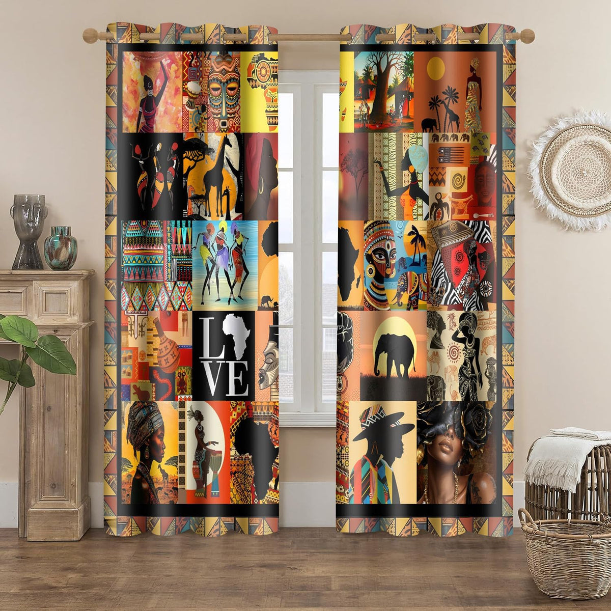 African Tribal Blackout Curtains American Woman Curtain 52x84inch Afro Ethnic Patchwork Style Art Drapes for Bedroom Living Room 2Panels HI09CL