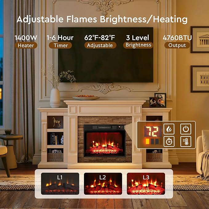 72" Electric Fireplace with Mantel, Fireplace TV Stand - Image 6
