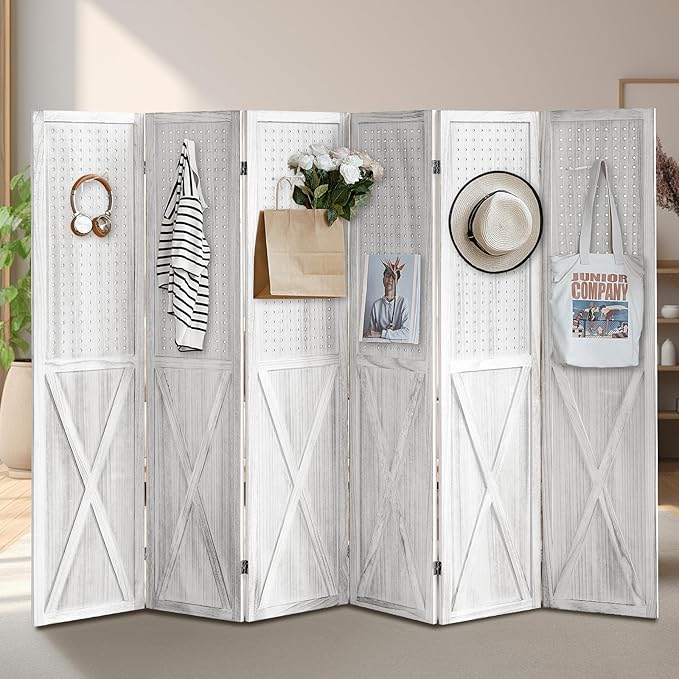 ALeesing 6 Panel Pegboard Room Divider, 5.6Ft Pegboard Display Folding Privacy by ALeesing