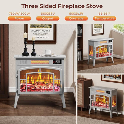 BREEZEHEAT Electric Fireplace Stove-Freestanding Fireplace Heater w/ 3D Flame - Image 2