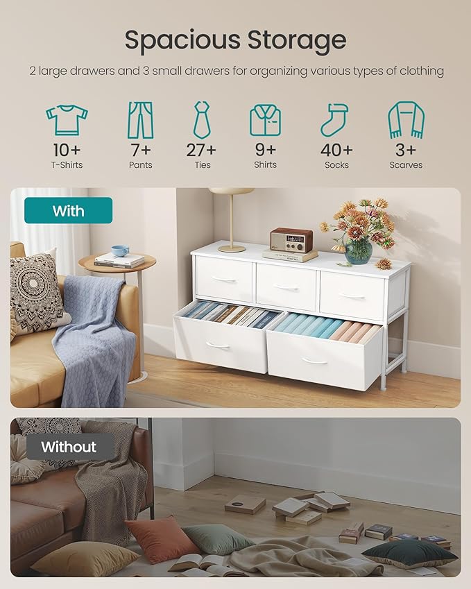 SONGMICS Dresser for Bedroom, Chest of Drawers, 5 Non-Woven Fabric Drawers - Image 4