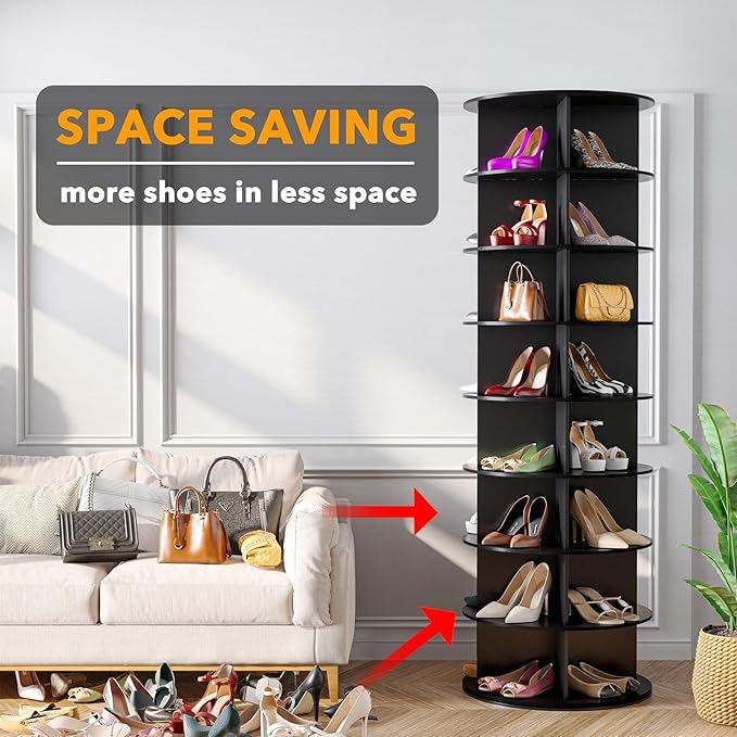 SpaceAid 8 Tier Rotating Shoe Rack Tower, Spinning Shoe Display Lazy Susan - Image 3